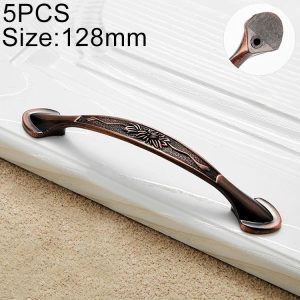 5 PCS 6026A-128 European Style Zinc Alloy Cabinet Wardrobe Drawer Door Handle, Hole Spacing: 128mm (Red Bronze)
