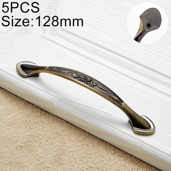 5 PCS 6026A-128 European Style Zinc Alloy Cabinet Wardrobe Drawer Door Handle, Hole Spacing: 128mm (Bronze)