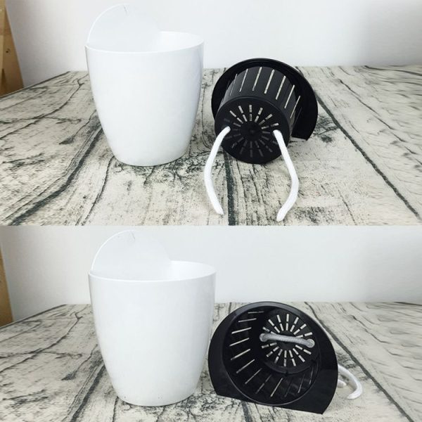 Self-Watering Planter Grow Plants Lazy Flower Pots Wall-hanging Round Resin Plastic Flower Pots, Size: 18x12.5x16cm (Black) - Image 3