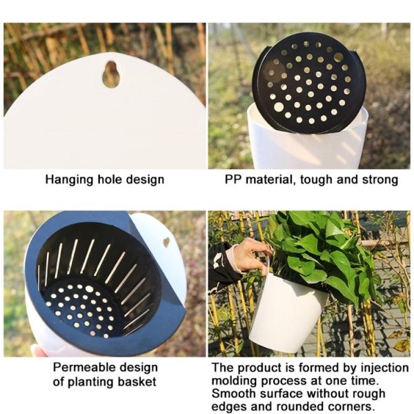Self-Watering Planter Grow Plants Lazy Flower Pots Wall-hanging Round Resin Plastic Flower Pots, Size: 18x12.5x16cm (Black) - Image 4