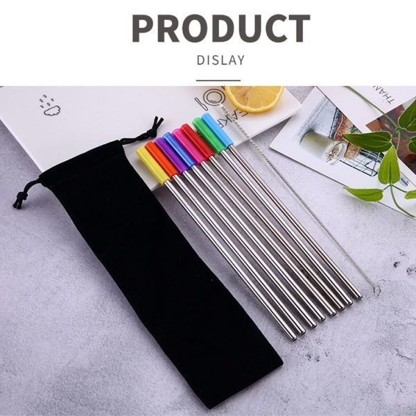 8pcs Reusable Silicone Tips Stainless Steel Drinking Straws + 2pcs Cleaner Brushes Set Kit with Cashmere Bag, 215*6mm - Image 11