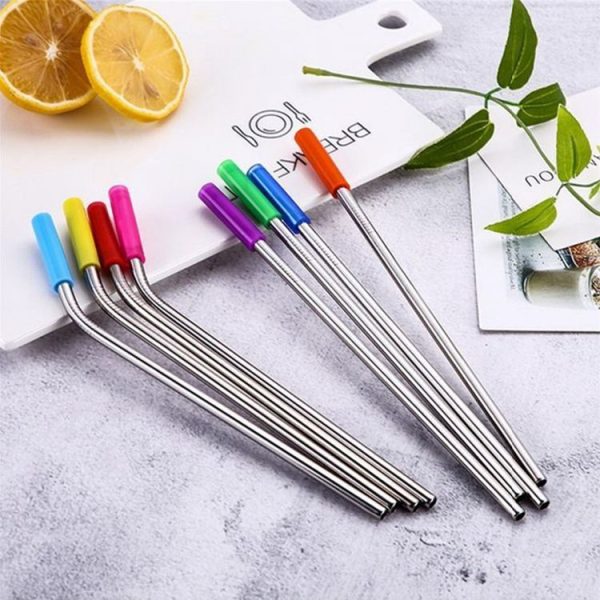 8pcs Reusable Silicone Tips Stainless Steel Drinking Straws + 2pcs Cleaner Brushes Set Kit with Cashmere Bag, 215*6mm - Image 12