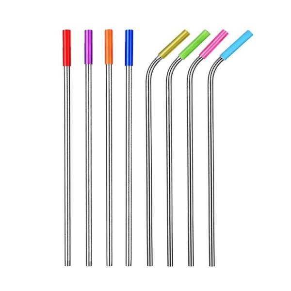 8pcs Reusable Silicone Tips Stainless Steel Drinking Straws + 2pcs Cleaner Brushes Set Kit with Cashmere Bag, 215*6mm - Image 2