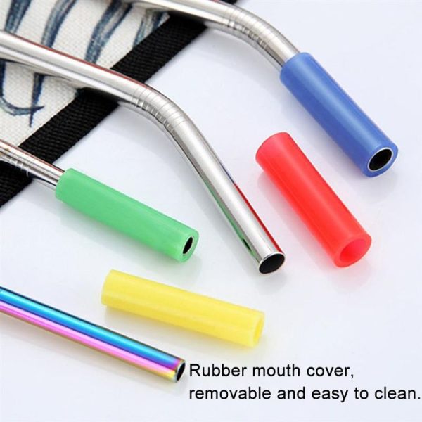 8pcs Reusable Silicone Tips Stainless Steel Drinking Straws + 2pcs Cleaner Brushes Set Kit with Cashmere Bag, 215*6mm - Image 7