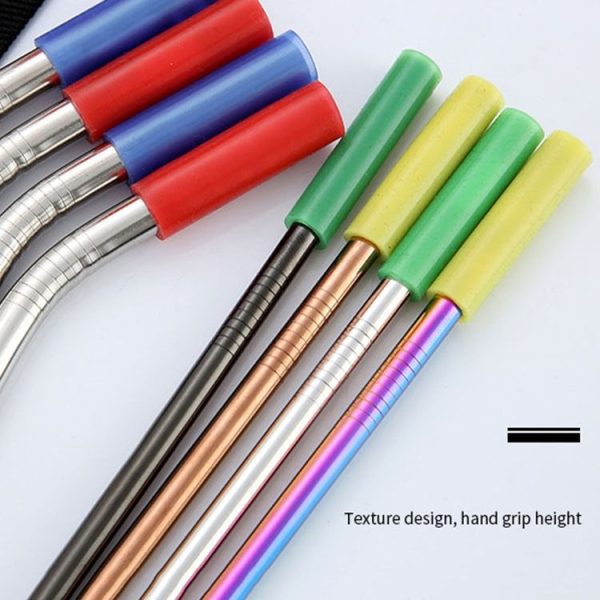 8pcs Reusable Silicone Tips Stainless Steel Drinking Straws + 2pcs Cleaner Brushes Set Kit with Cashmere Bag, 215*6mm - Image 8