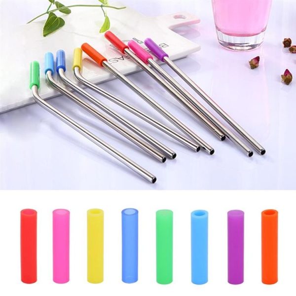 8pcs Reusable Silicone Tips Stainless Steel Drinking Straws + 2pcs Cleaner Brushes Set Kit with Cashmere Bag, 215*6mm - Image 9