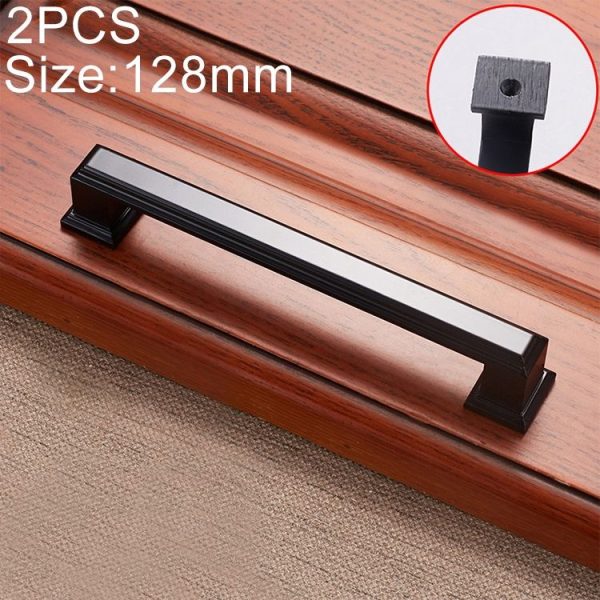 2 PCS 6609-128 Zinc Alloy Cabinet Wardrobe Drawer Door Handle, Hole Spacing: 128mm (Matte Black)