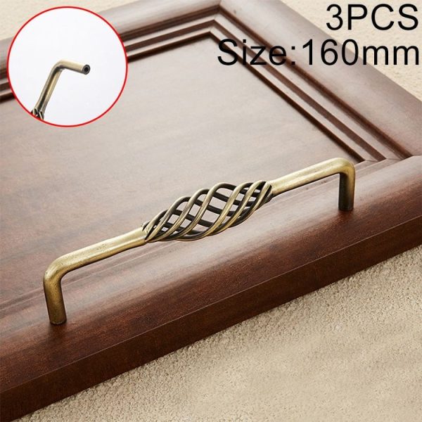 3 PCS 6098-160 Classic Birdcage Shape Iron Cabinet Wardrobe Drawer Door Handle, Hole Spacing: 160mm (Bronze)