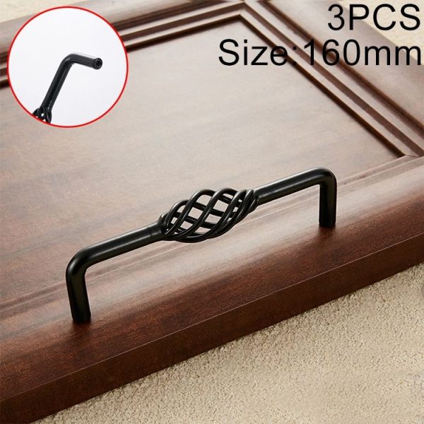 3 PCS 6098-160 Classic Birdcage Shape Iron Cabinet Wardrobe Drawer Door Handle, Hole Spacing: 160mm (Matte Black)