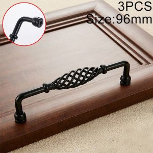 3 PCS 6099-96 Classic Birdcage Shape Iron Cabinet Wardrobe Drawer Door Handle, Hole Spacing: 96mm (Matte Black)