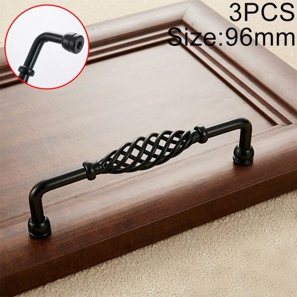 3 PCS 6099-96 Classic Birdcage Shape Iron Cabinet Wardrobe Drawer Door Handle, Hole Spacing: 96mm (Matte Black)
