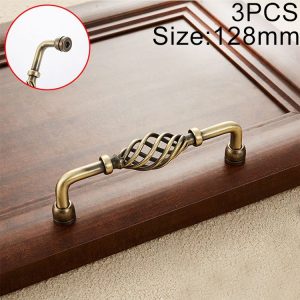 3 PCS 6099-128 Classic Birdcage Shape Iron Cabinet Wardrobe Drawer Door Handle, Hole Spacing: 128mm (Bronze)