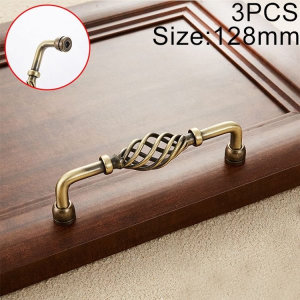 3 PCS 6099-128 Classic Birdcage Shape Iron Cabinet Wardrobe Drawer Door Handle, Hole Spacing: 128mm (Bronze)