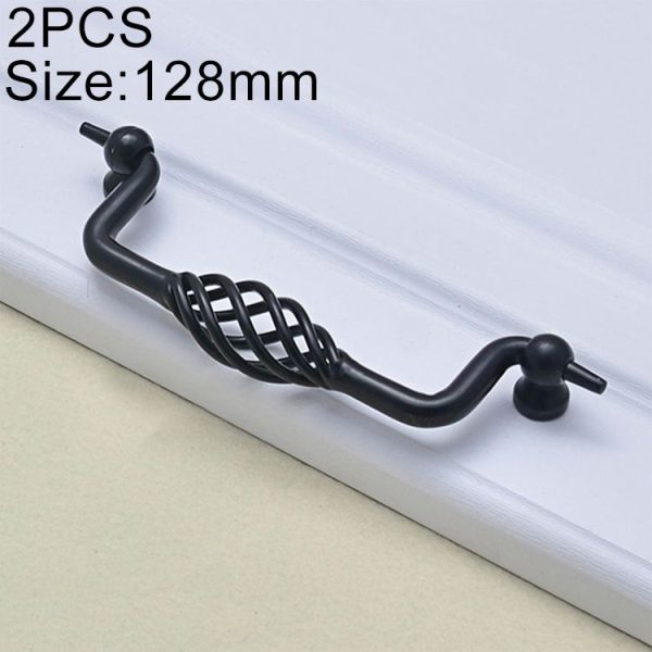 2 PCS 6100-128 Classic Birdcage Shape Iron Cabinet Wardrobe Drawer Door Handle, Hole Spacing: 128mm (Matte Black)