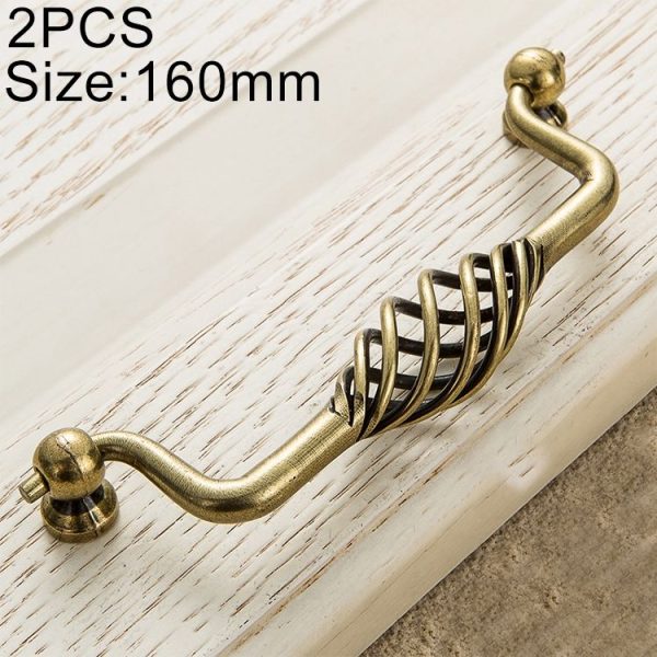 2 PCS 6100-160 Classic Birdcage Shape Iron Cabinet Wardrobe Drawer Door Handle, Hole Spacing: 160mm (Bronze)