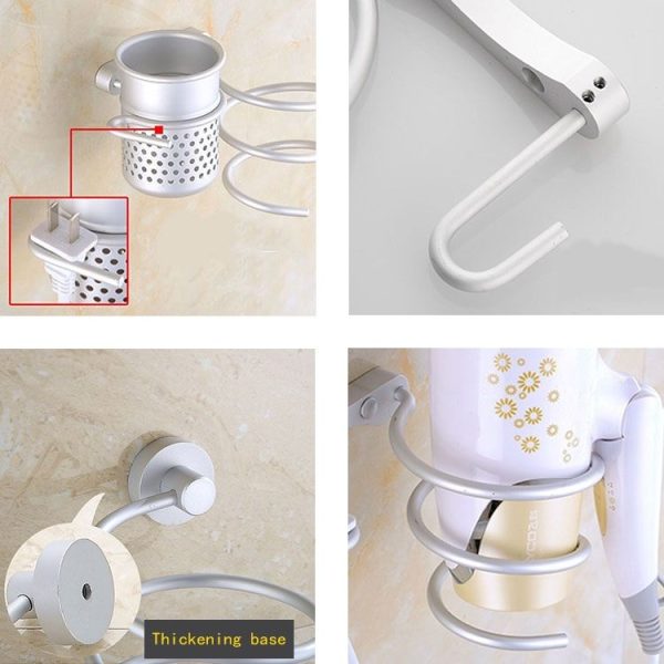 Hair Dryer Holder Wall Mount Hanging Rack Organizer Hook Spiral Bathroom Bracket - Image 4