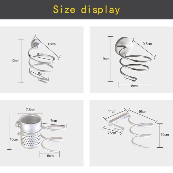 Hair Dryer Holder Wall Mount Hanging Rack Organizer Hook Spiral Bathroom Bracket - Image 5