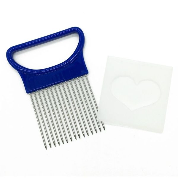 Stainless Steel Vegetable Onion Cutter Holder Meat Needle Kitchen Tools (Blue) - Image 2