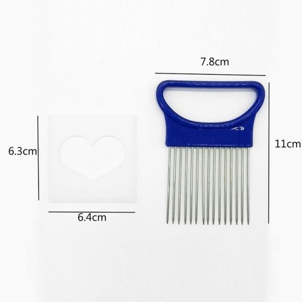 Stainless Steel Vegetable Onion Cutter Holder Meat Needle Kitchen Tools (Blue) - Image 3
