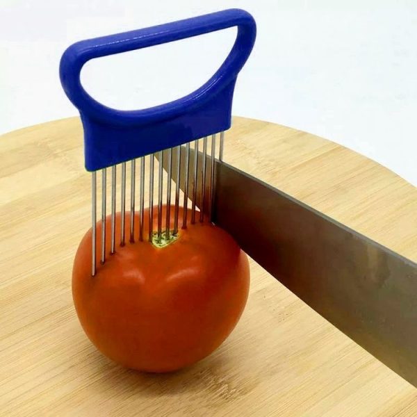 Stainless Steel Vegetable Onion Cutter Holder Meat Needle Kitchen Tools (Blue) - Image 5