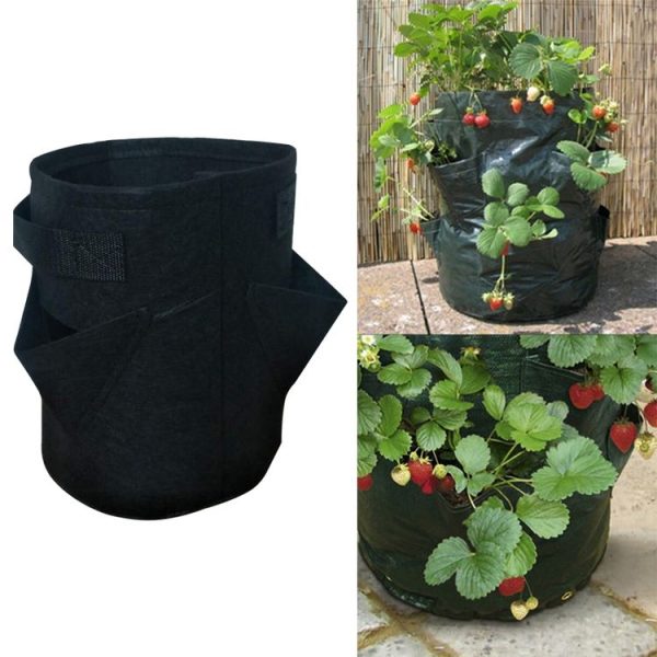 3 Pockets 18L / 5 Gallon Non-woven Felt Strawberry Planting Bag, Size: 23X28cm (Black)