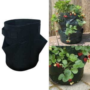 6 Pockets 26L / 7 Gallon Non-woven Felt Strawberry Planting Bag, Size: 30X35cm (Black)