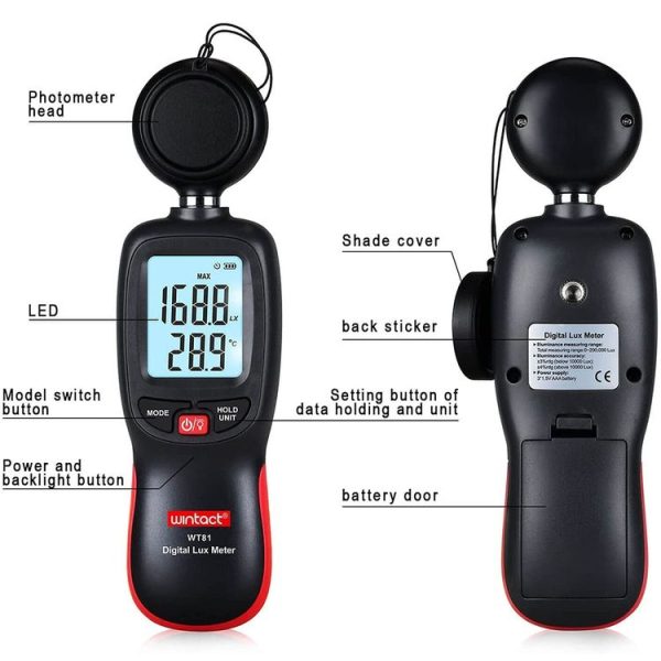 Wintact WT81 Digital Light Lux Meter for Factory / School / House Various Occasion, Range: 0-200, 000 Lux (Black) - Image 6