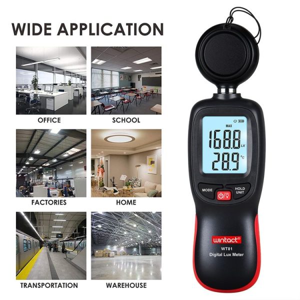 Wintact WT81 Digital Light Lux Meter for Factory / School / House Various Occasion, Range: 0-200, 000 Lux (Black) - Image 7