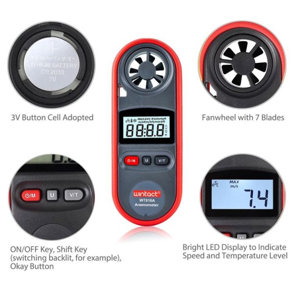 Wintact WT816A Digital Electronic Thermometer Anemometer - Image 6