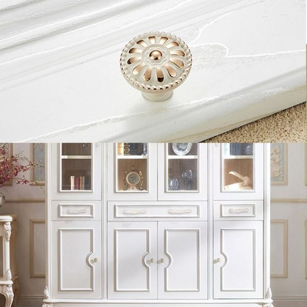 10 PCS 6041-Small Ivory Zinc Alloy Gold Rimmed Cabinet Wardrobe Drawer Door Round Handle - Image 3