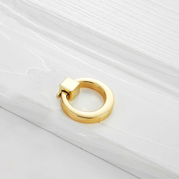 5 PCS 4201 Gold Single Hole Zinc Alloy Ring Round Handle for Cabinet Wardrobe Drawer Door - Image 2