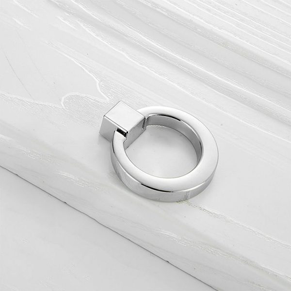 5 PCS 4201 Bright Chrome Single Hole Zinc Alloy Ring Round Handle for Cabinet Wardrobe Drawer Door - Image 2