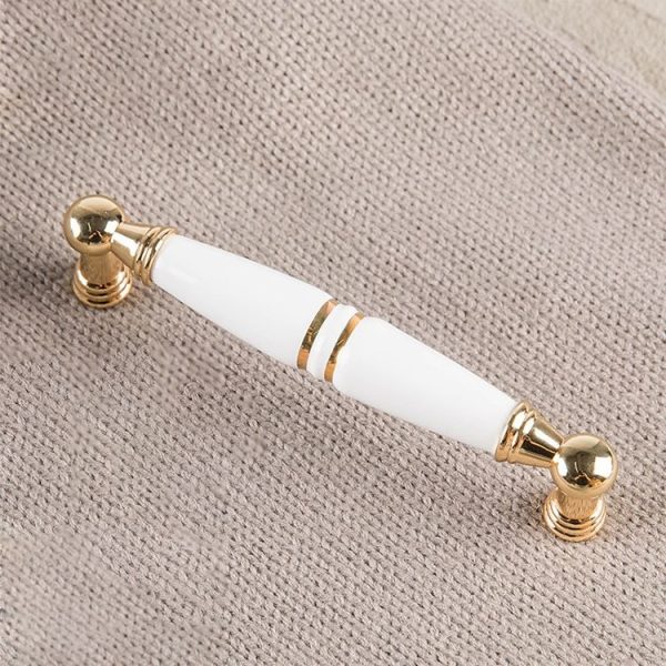 2 PCS 5023-128K Gold White Zinc Alloy Ceramics Cabinet Wardrobe Drawer Door Handle, Hole Spacing: 128mm - Image 2