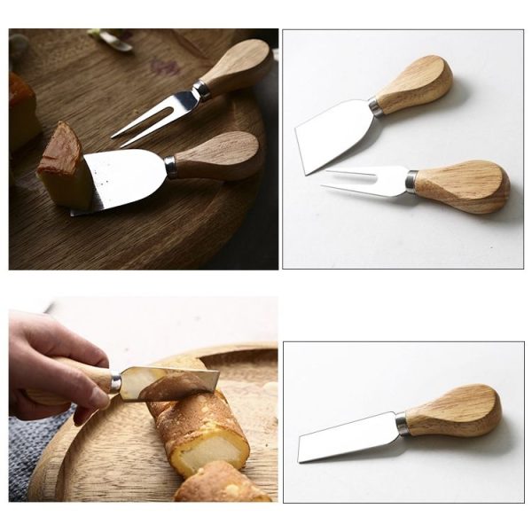 Kn603 4 in 1 Wooden Handle Stainless Steel Cheese Knife Baking Tool Set - Image 6