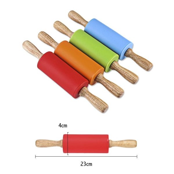 Kn055 Solid Wooden Handle Silicone Rolling Pin Non-stick Food Dumpling Stick, Length: 23cm, Random Color Delivery - Image 2