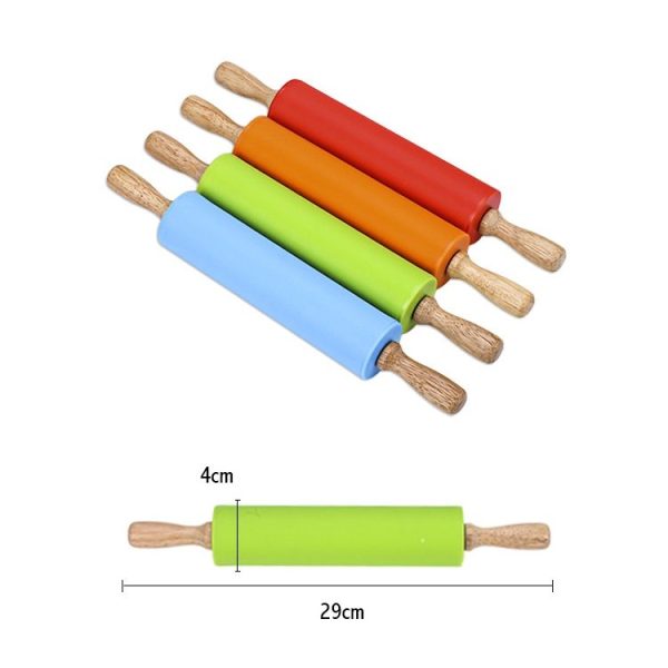 Kn055 Solid Wooden Handle Silicone Rolling Pin Non-stick Food Dumpling Stick, Length: 29cm, Random Color Delivery - Image 2