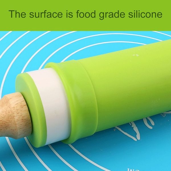 Kn055 Solid Wooden Handle Silicone Rolling Pin Non-stick Food Dumpling Stick, Length: 29cm, Random Color Delivery - Image 3