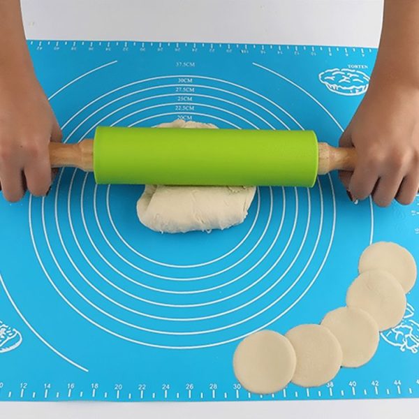 Kn055 Solid Wooden Handle Silicone Rolling Pin Non-stick Food Dumpling Stick, Length: 29cm, Random Color Delivery - Image 5