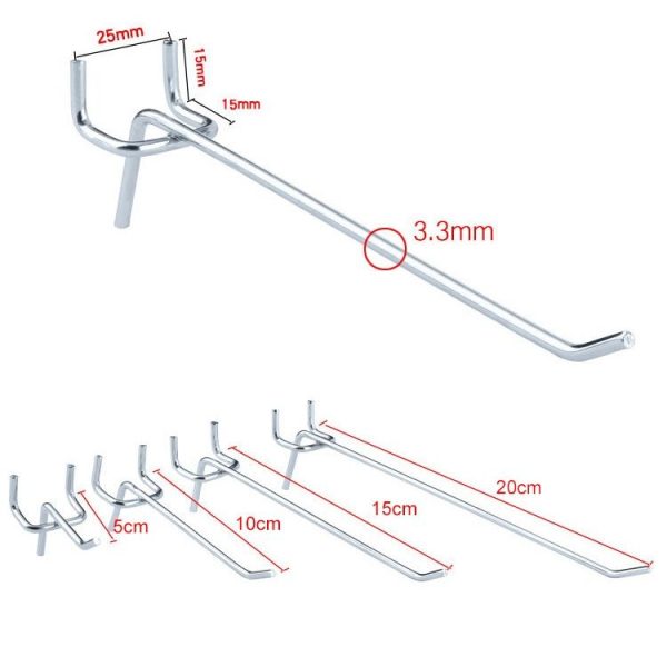10pcs Supermarket Clothing Shop Pegboard Slat Wall Hook Shelf Hole Plate, Hole Pitch: 2.5cm, Length: 5cm, Wire Diameter: 3.3mm - Image 3