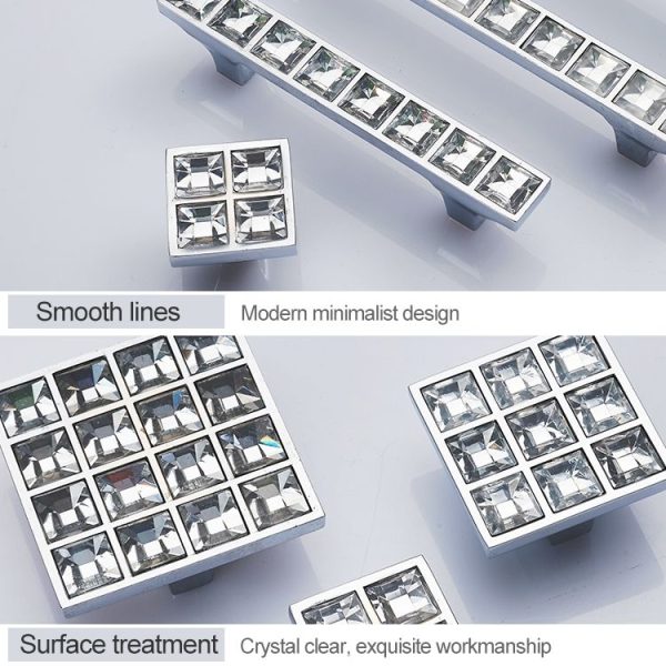5 PCS 8090_16 Bright Chrome Crystal Glass Diamond Closet Cabinet Handle - Image 4