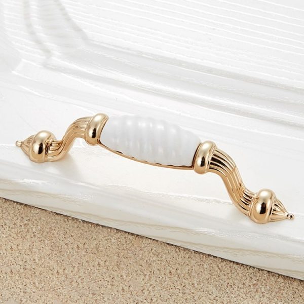 2 PCS 5003-128 Gold Imitated Zinc Alloy Ceramic Handle for Cabinet Wardrobe Drawer Door, Hole Spacing: 128mm - Image 2