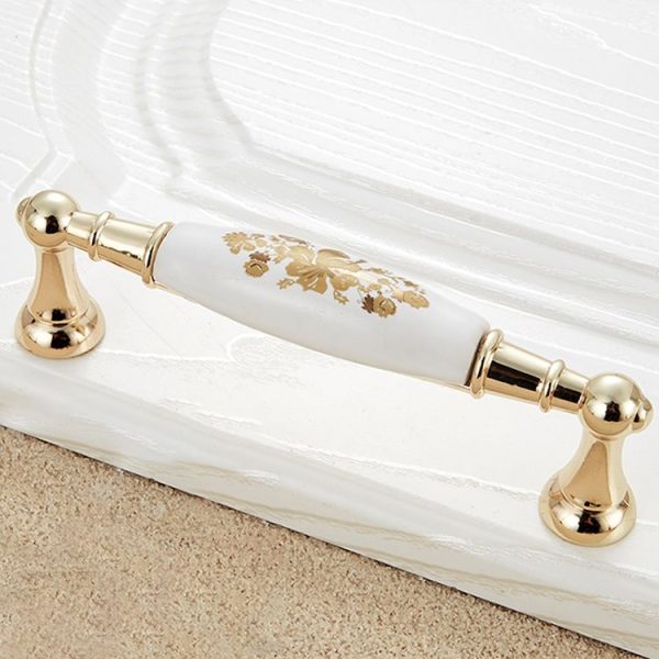 5027-128 Gold Imitated Zinc Alloy Ceramic Handle for Cabinet Wardrobe Drawer Door, Hole Spacing: 128mm - Image 2