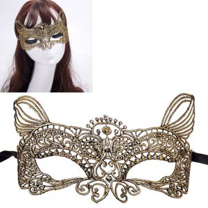 Halloween Masquerade Party Dance Sexy Lady Bronzing Lace Cat King Mask (Gold)