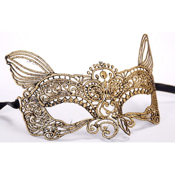Halloween Masquerade Party Dance Sexy Lady Bronzing Lace Cat King Mask (Gold) - Image 3