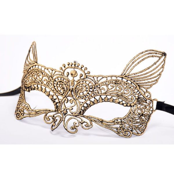 Halloween Masquerade Party Dance Sexy Lady Bronzing Lace Cat King Mask (Gold) - Image 4
