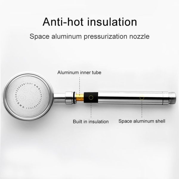 Space Aluminum Round Shape High Pressure Handheld Shower Head Water Saving Bathroom Accessories, Size: 23 x 8.2 x 2cm (Silver) - Image 2