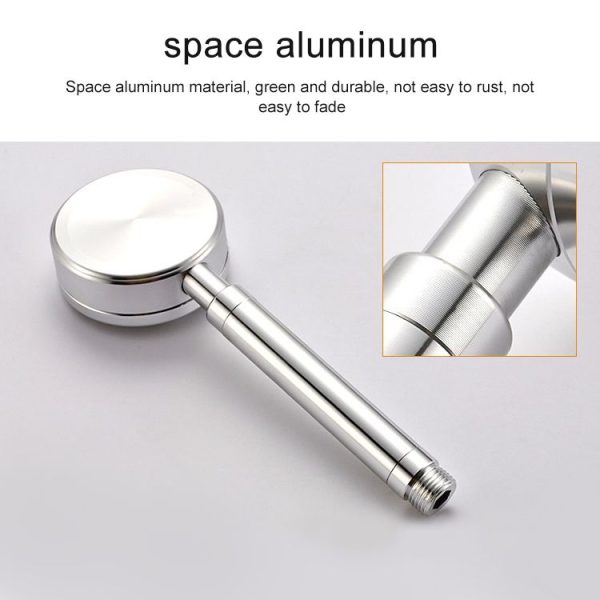 Space Aluminum Round Shape High Pressure Handheld Shower Head Water Saving Bathroom Accessories, Size: 23 x 8.2 x 2cm (Silver) - Image 4