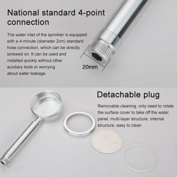 Space Aluminum Round Shape High Pressure Handheld Shower Head Water Saving Bathroom Accessories, Size: 23 x 8.2 x 2cm (Silver) - Image 5