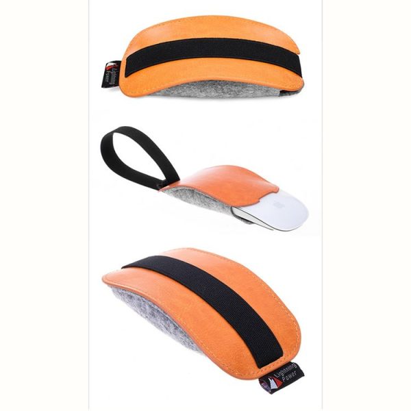 European Style Elastic PU Leather Fur Felt Mouse Storage Bag for Apple Magic Mouse 2 - Image 5