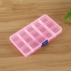 Removable Grid Plastic 15 Slots Box Organizer for Jewelry Earring Fishing Hook Small Accessories (Pink+Blue)